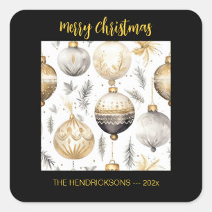Gold Silver Black Christmas Ornaments Quadratischer Aufkleber