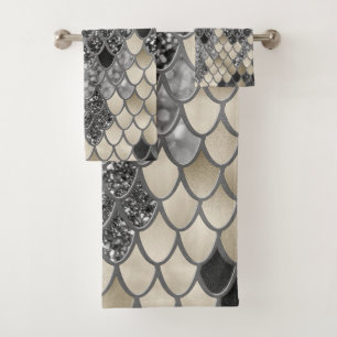 Gold Silver Black Mermaid Scales Glam #1 #art Badhandtuch Set