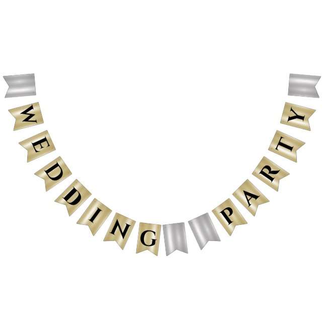 Gold Silver Black Typografy Wedding Party Wimpelkette (Alle)