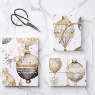 Gold Silver Black Vintage Weihnachtsschmuck Geschenkpapier Set