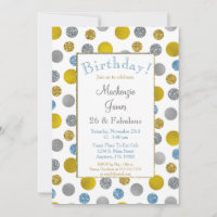 Gold Silver Blue Dots Geburtstagseinladung