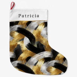 Gold Silver Christmas Black Celebration Großer Weihnachtsstrumpf