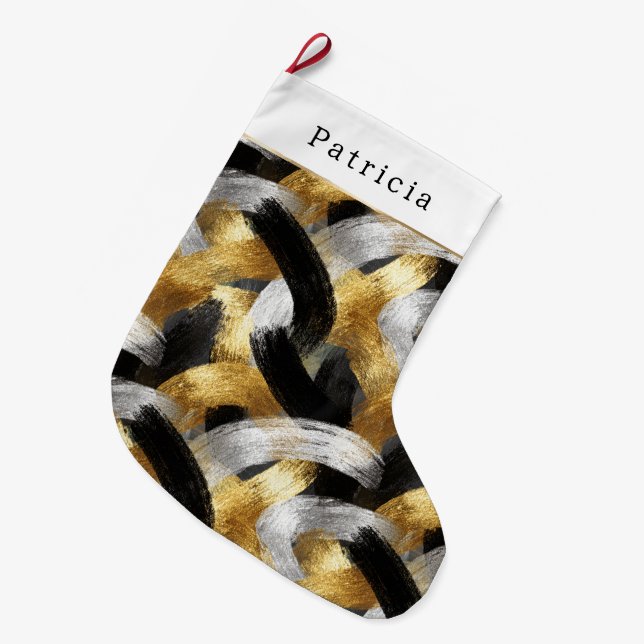 Gold Silver Christmas Black Celebration Großer Weihnachtsstrumpf (Vorderansicht (hängend))