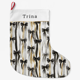 Gold Silver Christmas Black Ribbons & Bows Großer Weihnachtsstrumpf