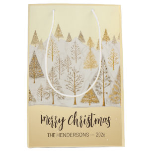 Gold Silver Christmas Pine Trees Geschenktasche Mittlere Geschenktüte