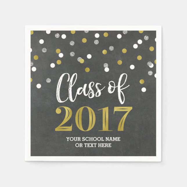 Gold Silver Confetti Class of 2017 Abschluss Serviette (Vorderseite)