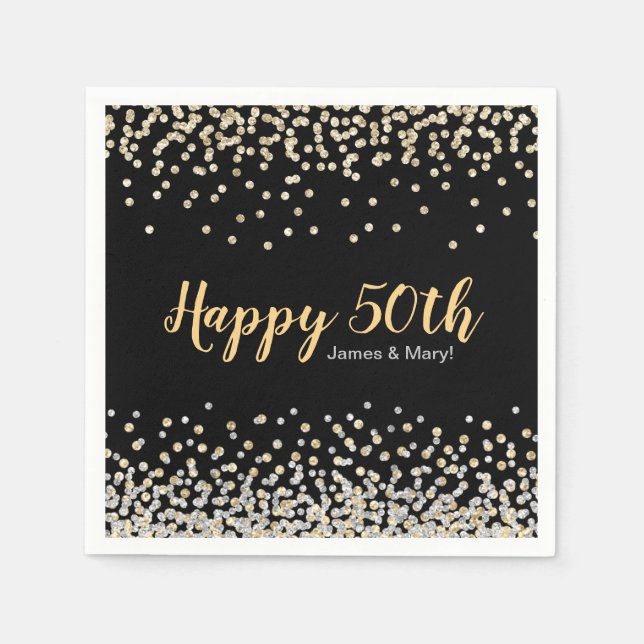 Gold Silver Confetti Custom 50-jähriges Party Serviette (Vorderseite)