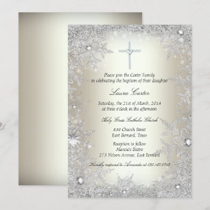 Gold Silver Crystal Snowflake Taufe/Weihnachten Einladung