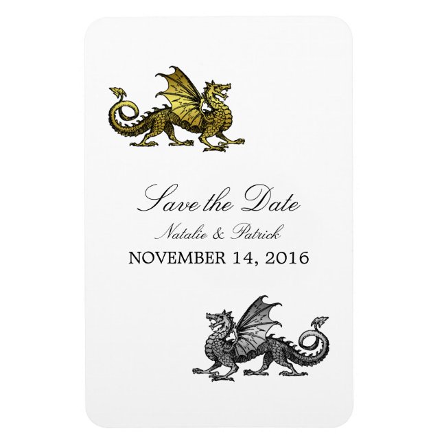 Gold Silver Dragon Save the Date Magnet (Vertikal)