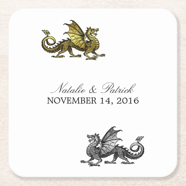 Gold Silver Dragon Wedding Paper Untersetzer (Vorderseite)
