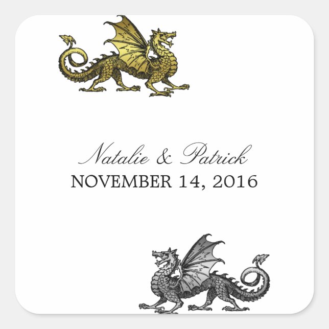 Gold Silver Dragon Wedding Stickers (Vorderseite)