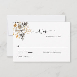 Gold Silver Floral Botanical Classic Wedding RSVP Karte