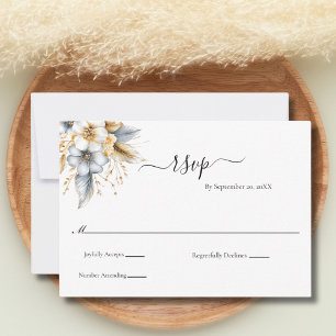 Gold Silver Floral Botanical Classic Wedding RSVP Karte
