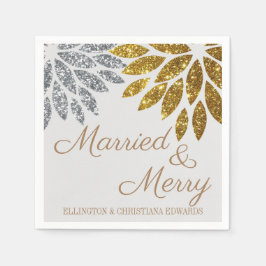 Gold Silver Floral Married and Merry Christmas Serviette