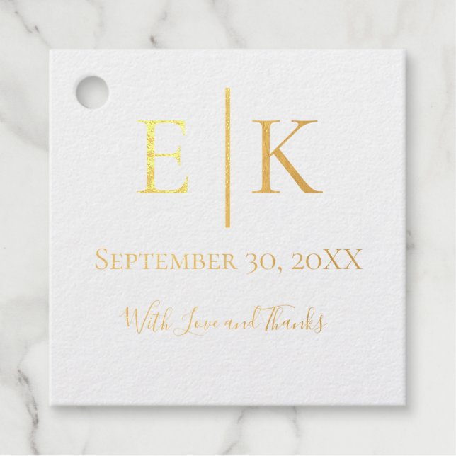 Gold Silver Foil Monogram Wedding Date Geschenkanhänger (Vorderseite)