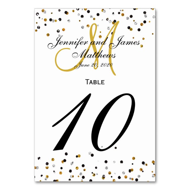 Gold Silver Glitz Glam Wedding Tischnummer Card (Vorderseite)