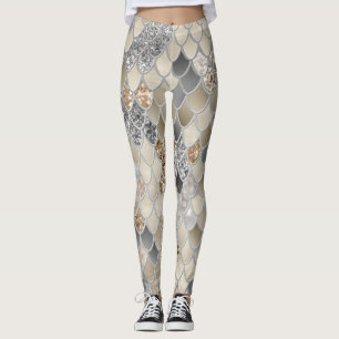 Gold Silver Gray Mermaid Scales Glam #1 Leggings