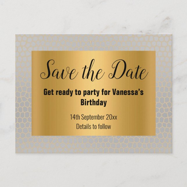 GOLD SILVER LEOPARD DRUCKEN Save the Date Ankündigungspostkarte (Vorderseite)