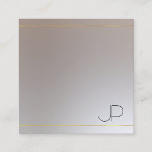 Gold Silver Look Monogram Moderne elegante Vorlage Quadratische Visitenkarte