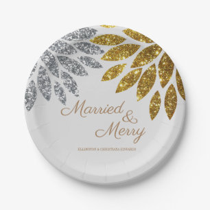 Gold Silver Married and Merry Christmas Party Pappteller