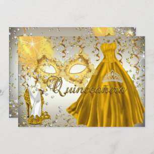 Gold Silver Masquerade Quinceanera Einladung