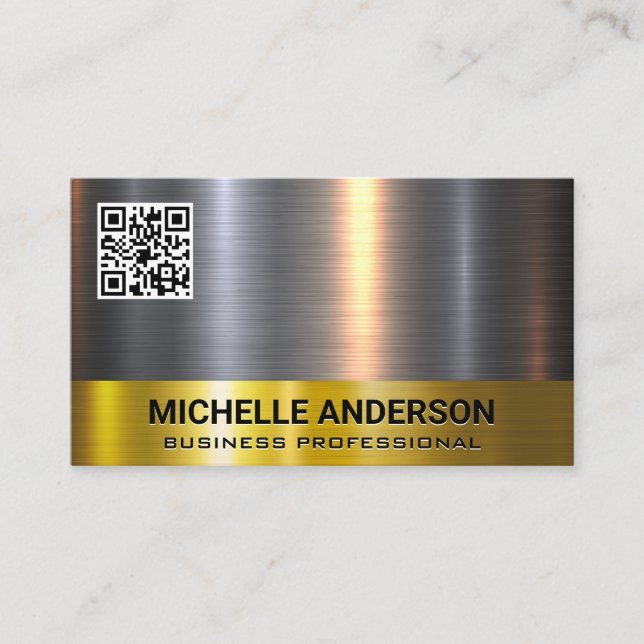 Gold Silver Metallic Shine Trim QR Code Visitenkarte (Vorderseite)