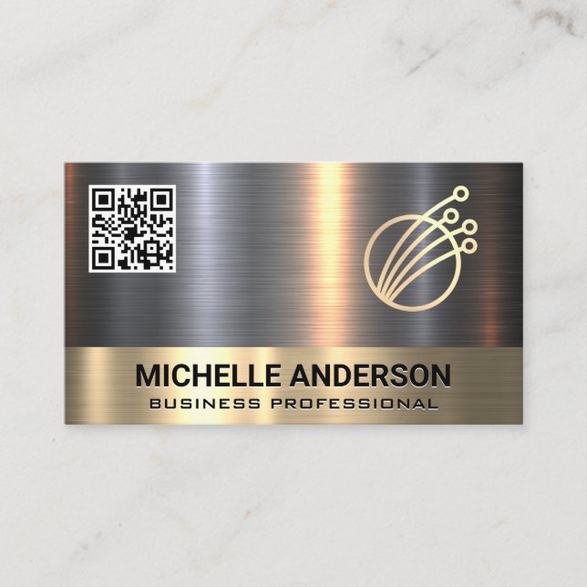 Gold Silver Metallic | Technisches Logo | QR-Code Visitenkarte (Vorderseite)