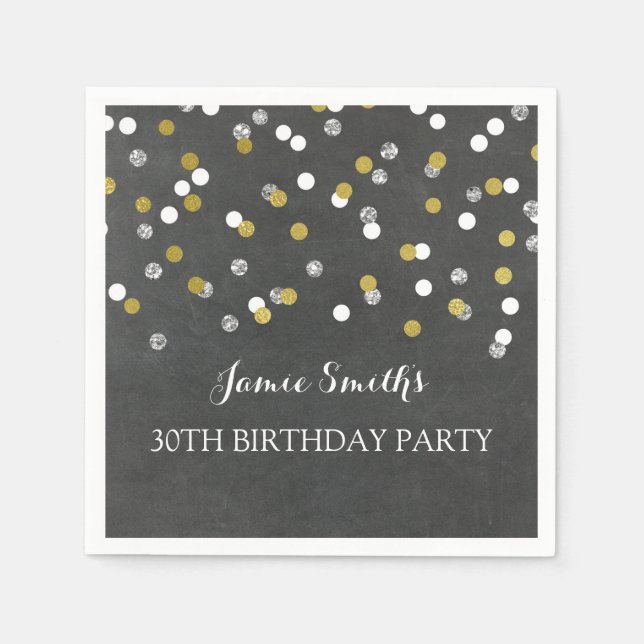 Gold Silver Monogram 30. Geburtstag Napkin Konfett Serviette (Vorderseite)