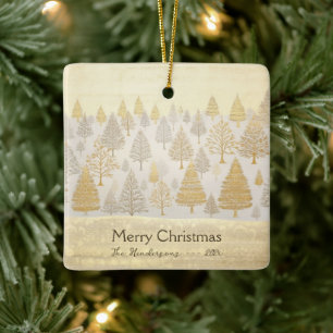 Gold Silver Pine Trees Weihnachten Keramikornament