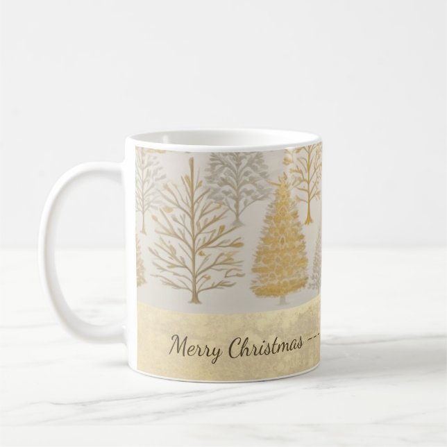 Gold Silver Pine Trees Weihnachten Tasse (Links)
