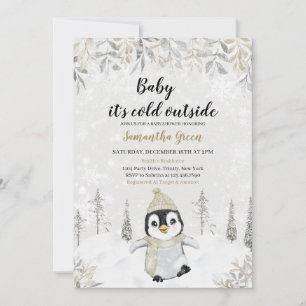 Gold Silver Pinguin Baby Dusche Einladung