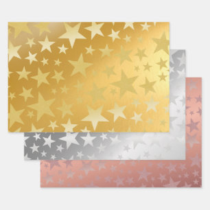 Gold Silver Rose Gold Glitzer Star Geschenkpapier Set