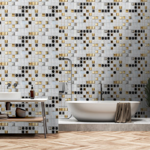Gold Silver Small Tile Muster Tapete