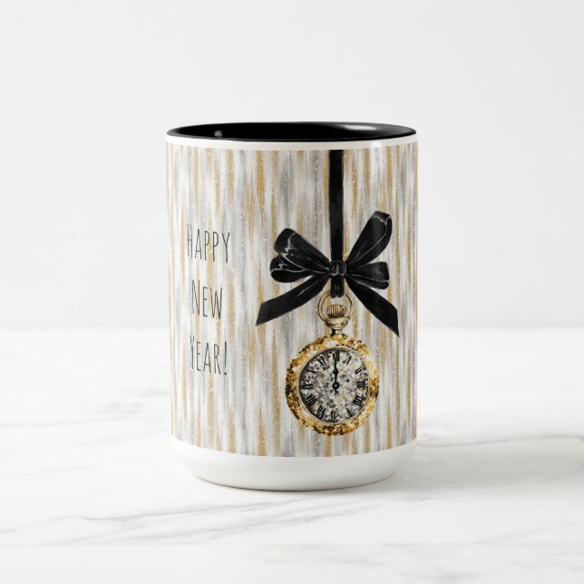 Gold Silver Stripes New Year's Eve Midnight Zweifarbige Tasse (Mittel)