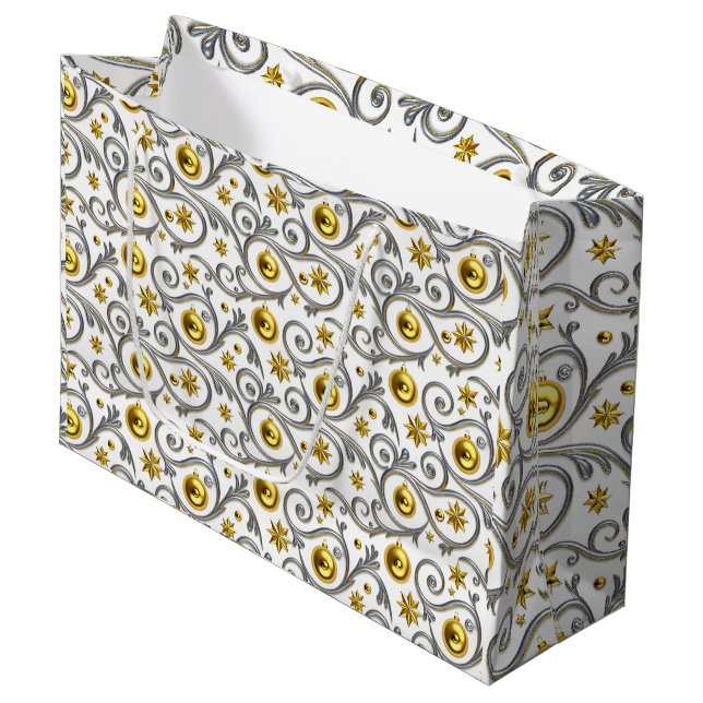 Gold & Silver Swirl Elegance Große Geschenktüte (Vorderseite Schrägansicht)