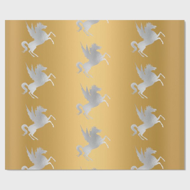 GOLD SILVER UNICORN BIRTHDAY WEDING WRAP GESCHENKPAPIER (Flach)