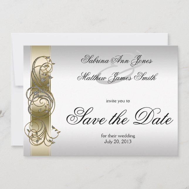 Gold Silver Verziert formell Save the Date (Vorderseite)