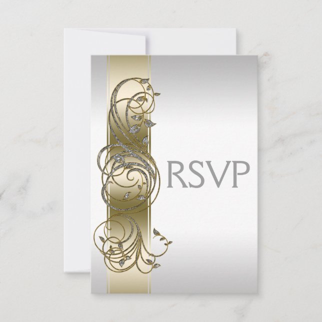 Gold Silver Verzierte offizielle Hochzeit RSVP (Vorderseite)