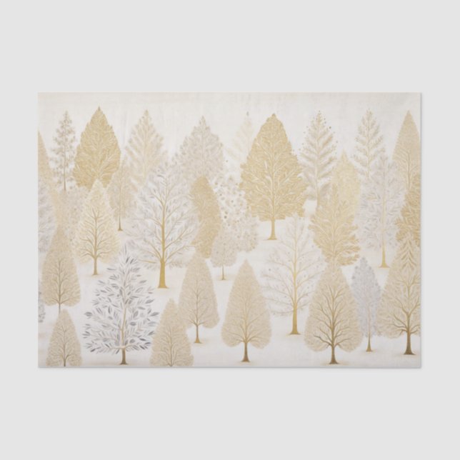 Gold Silver White Christmas Trees Seidenpapier (Vorderseite)