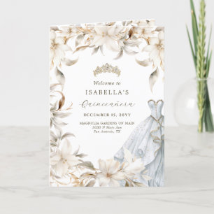 Gold Silver White Floral Folded Quinceañera Programm