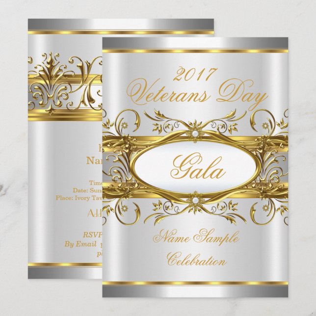 Gold Silver White und Gold Plaque Party Einladung (Vorne/Hinten)