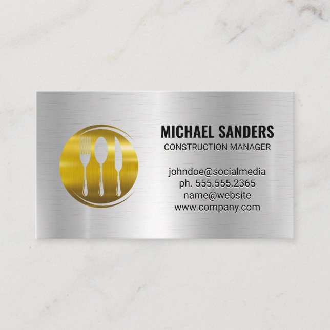 Gold Silverware Logo | Metallischer Hintergrund Visitenkarte (Vorderseite)