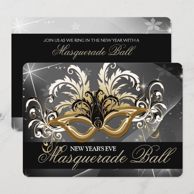 Gold Silvester Masquerade Ball Einladung (Vorne/Hinten)