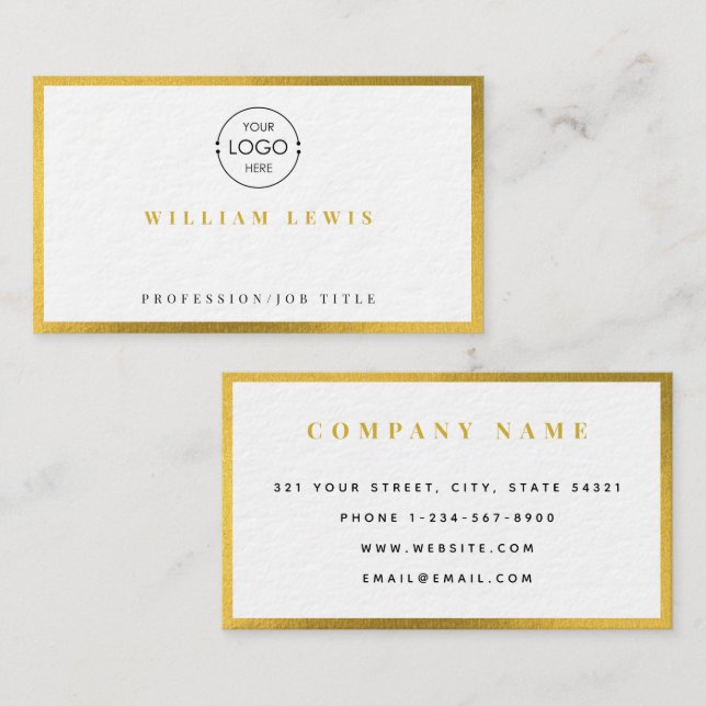 Gold Simple Business Logo Modern Minimalistisch Visitenkarte (Vorne/Hinten)