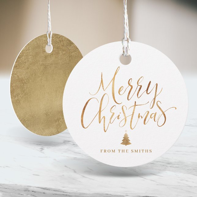 Gold Simple Calligraphy Frohe Weihnachten Geschenkanhänger (Gold Simple Calligraphy Merry Christmas Favor Tags)