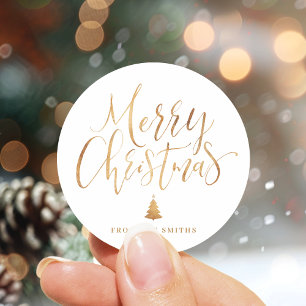 Gold Simple Calligraphy Frohe Weihnachten Runder Aufkleber