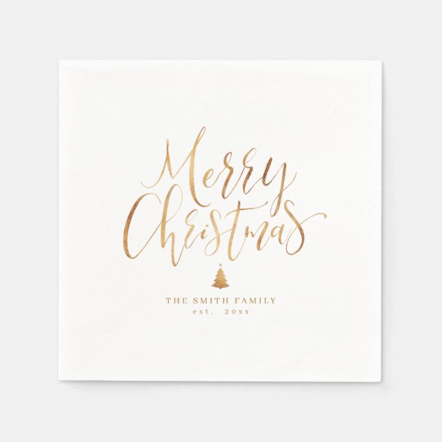 Gold Simple Calligraphy Frohe Weihnachten Serviette (Vorderseite)