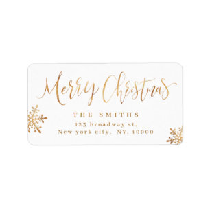 Gold Simple Calligraphy Frohe Weihnachtsadresse Adressaufkleber
