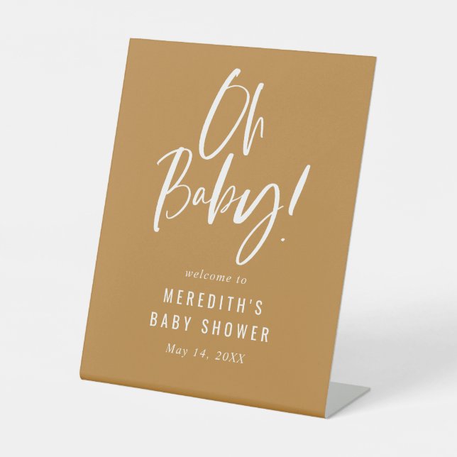 Gold Simple Calligraphy Gender Neutral Baby Shower Sockelschild (Vorderseite)