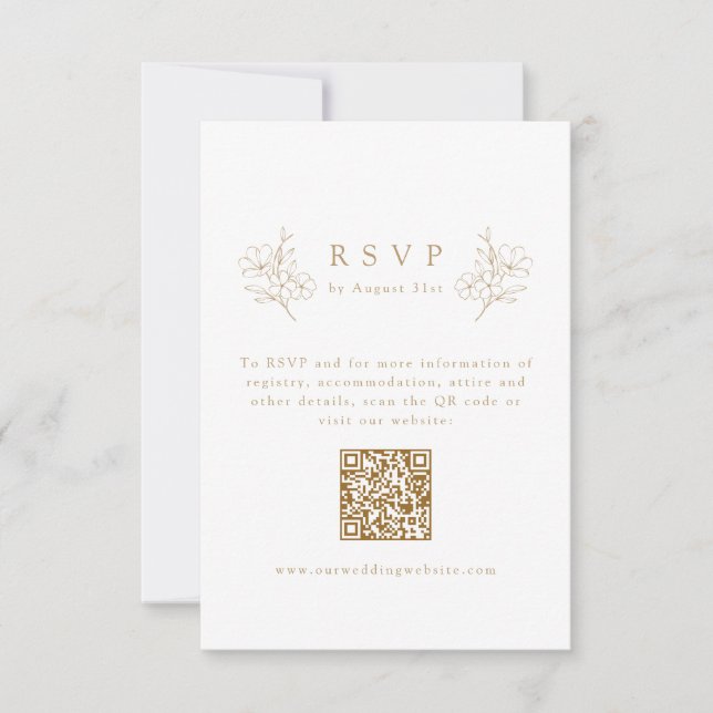 Gold Simple Elegance Cherry Blossom QR Code Hochze RSVP Karte (Vorderseite)